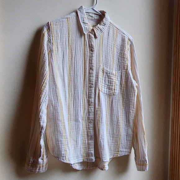Universal Thread Yellow/White/Green Striped Button Down Shirt Size XS - Picture 5 of 16